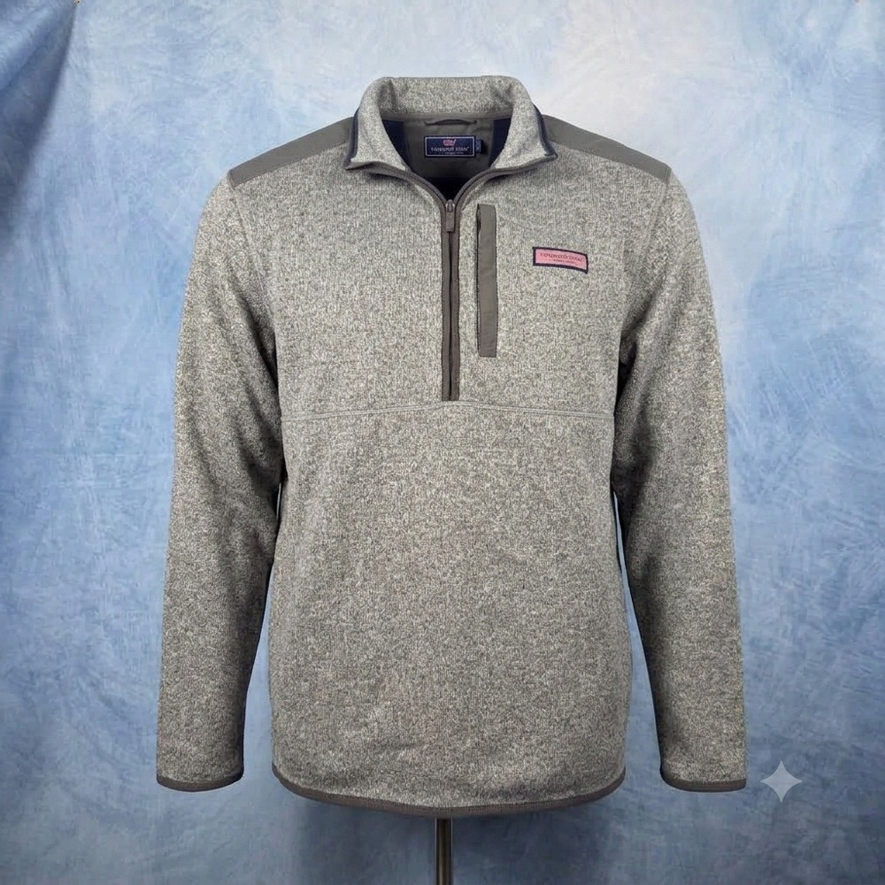 Vineyard Vines Mens XL Heather Gray Sweater Fleece Quarter Zip Pullover Jacket